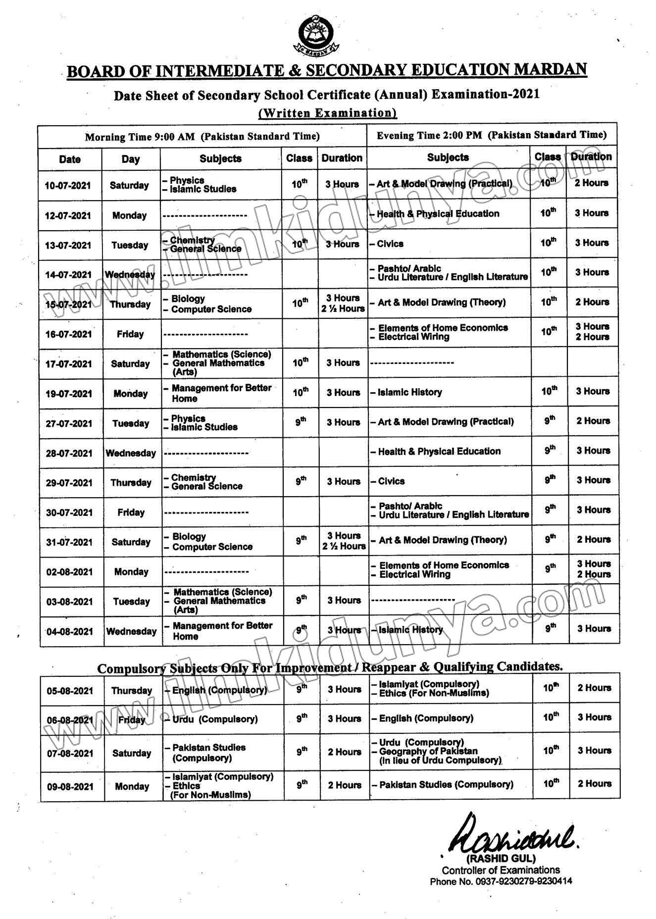 Mardan Board Announces The Final 10th Class And 12th Class Date Sheet